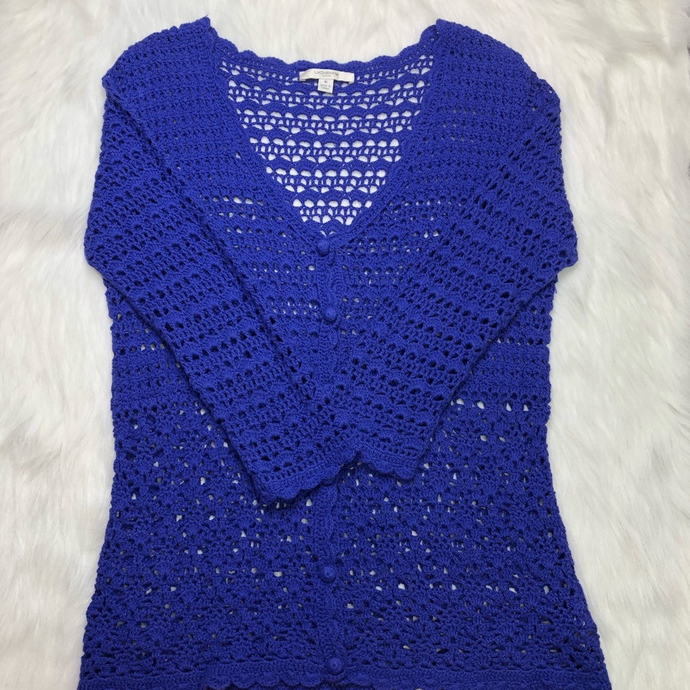 Liz Claiborne NY hand crochet purple cardigan Sz M